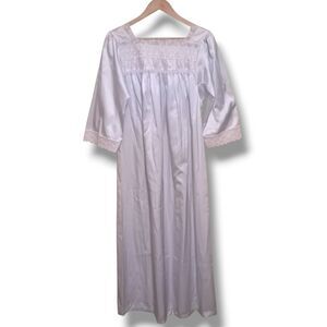 Vintage Christian Dior Satin Nightgown-Small-Square Neck-3/4 Sleeve-Lace Trim